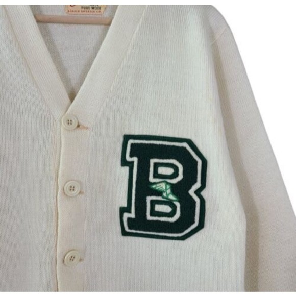 Vintage Stadium Shaker Co 100% Wool Varsity Sweater "B" Cardigan - Picture 2 of 10
